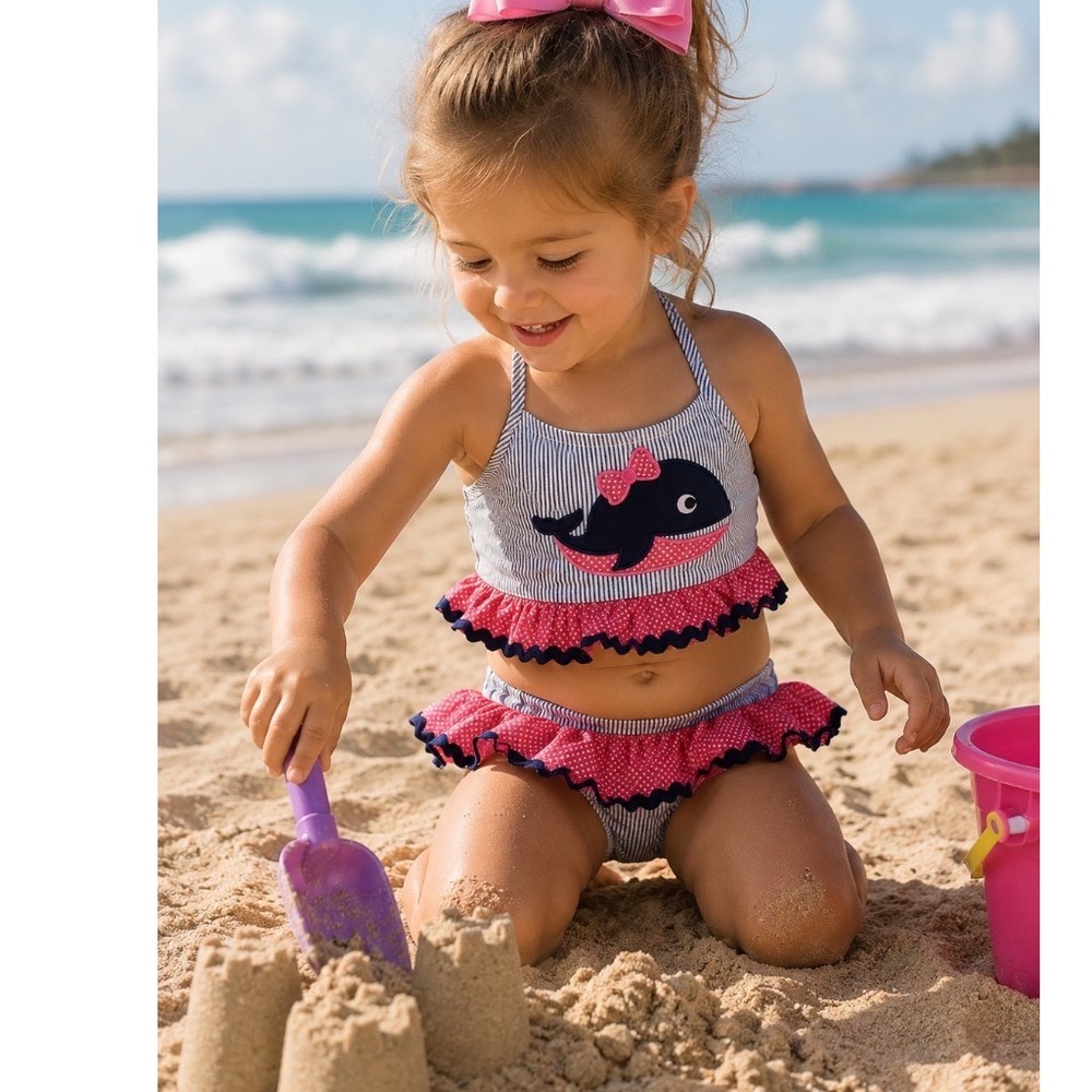 NWT Swimsuit Whale‎ 2 pc SZ 5 whale   bikini set  BLUE RED Coastal Beach